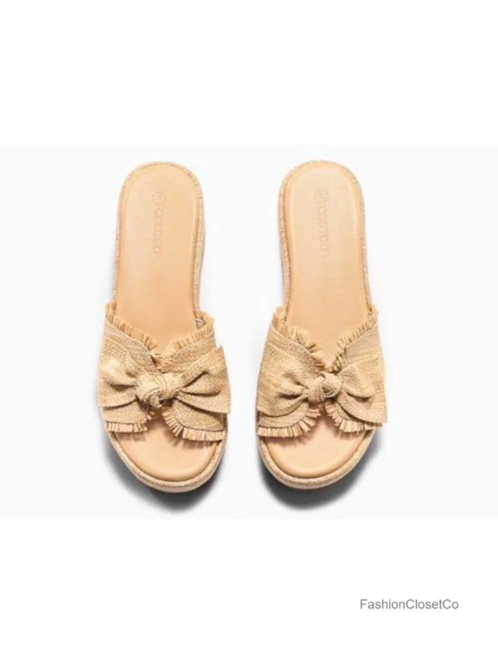 Womens Raffia Platform Wedge Sandals Bow Open Toe Slide Espadrilles
